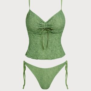 Samiol Tankini Small Green Lace Ruched Swimsuit New